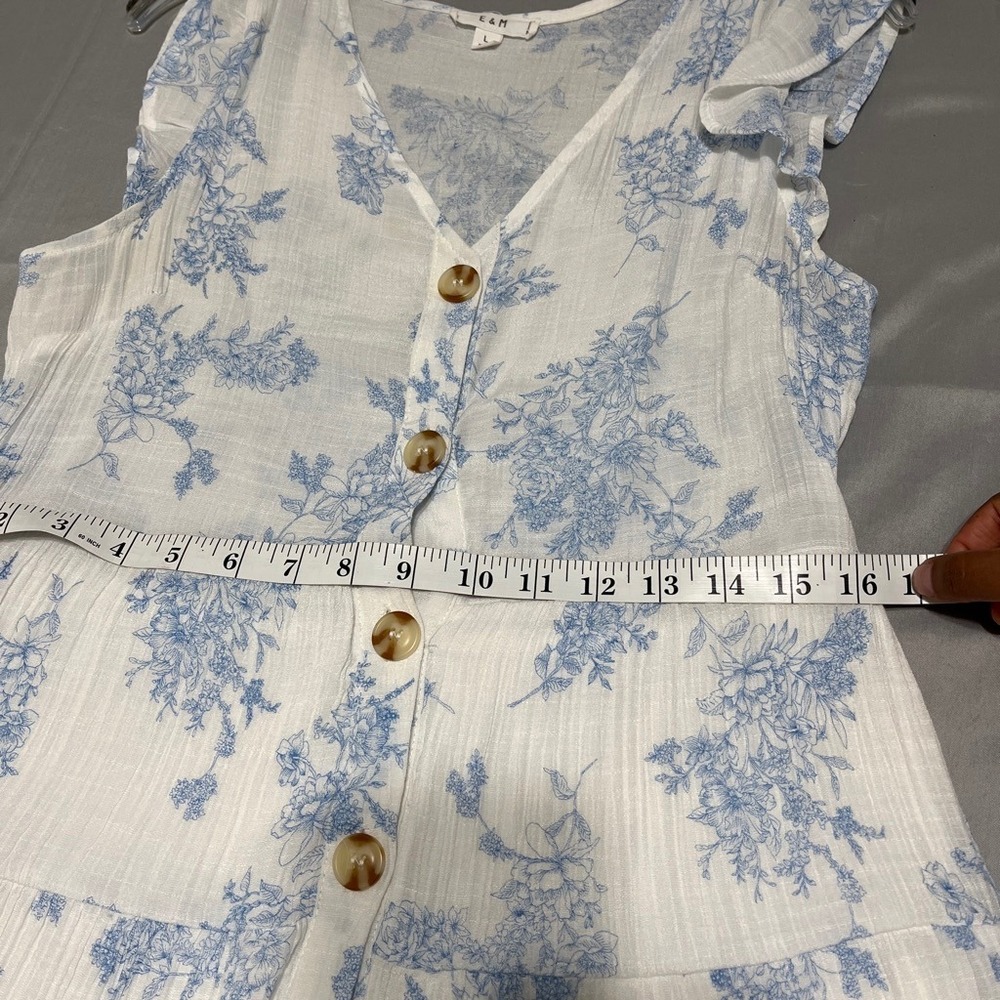 E&M Blue Floral Babydoll Dress Cottagecore Coquette Boho Prairie Size L - Picture 7 of 8